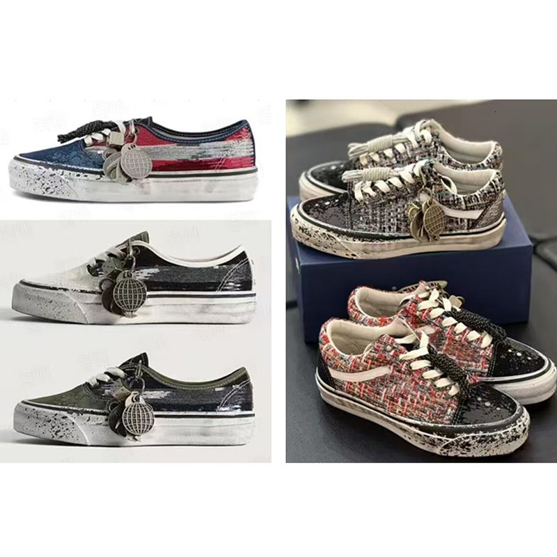 Latest Designer Canvas Shoes Men Women Pearlized Sneakers White Fuchsia Red Blue Pearl Shoes Retro Skate Flats Trainers Outdoor Casual Shoes 1083 - 5 of 9