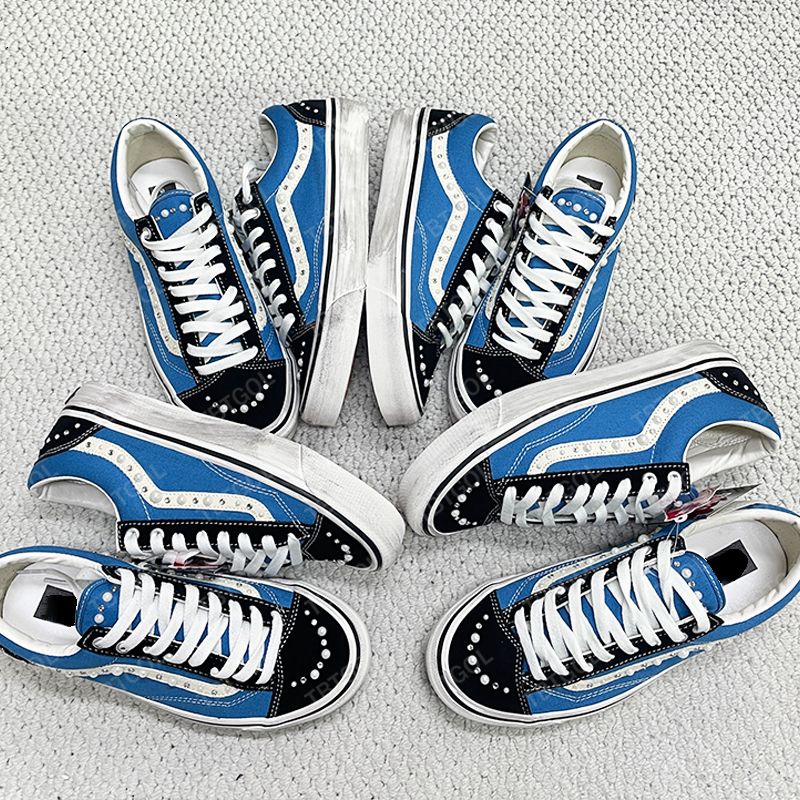 Latest Designer Canvas Shoes Men Women Pearlized Sneakers White Fuchsia Red Blue Pearl Shoes Retro Skate Flats Trainers Outdoor Casual Shoes 1083 - 7 of 9