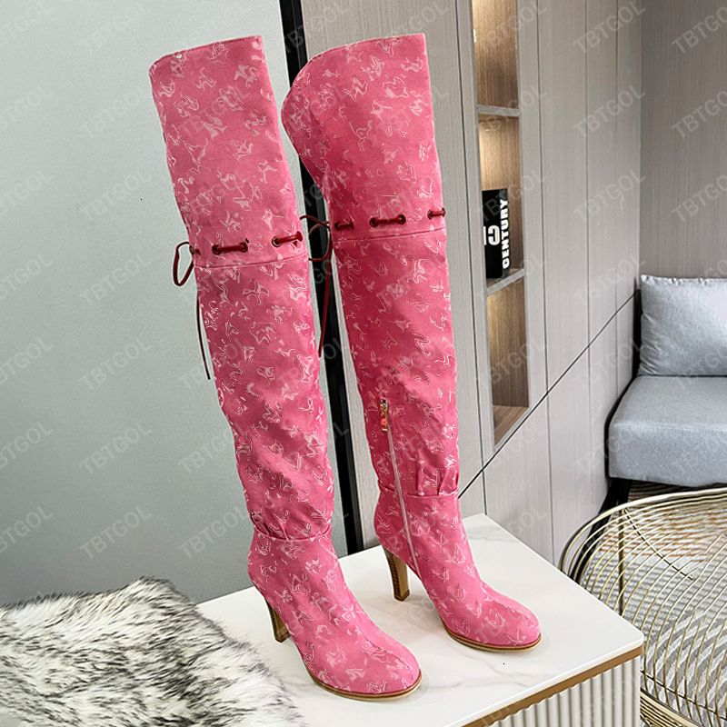2026 Women Designer Boots Over The Knee Sock Boot Winter Socks Long Boot Adjustable Straps Canvas Zipper Laces Original Shoes Ladies Girls Sexy Knee High Boot 335 - 7 of 8