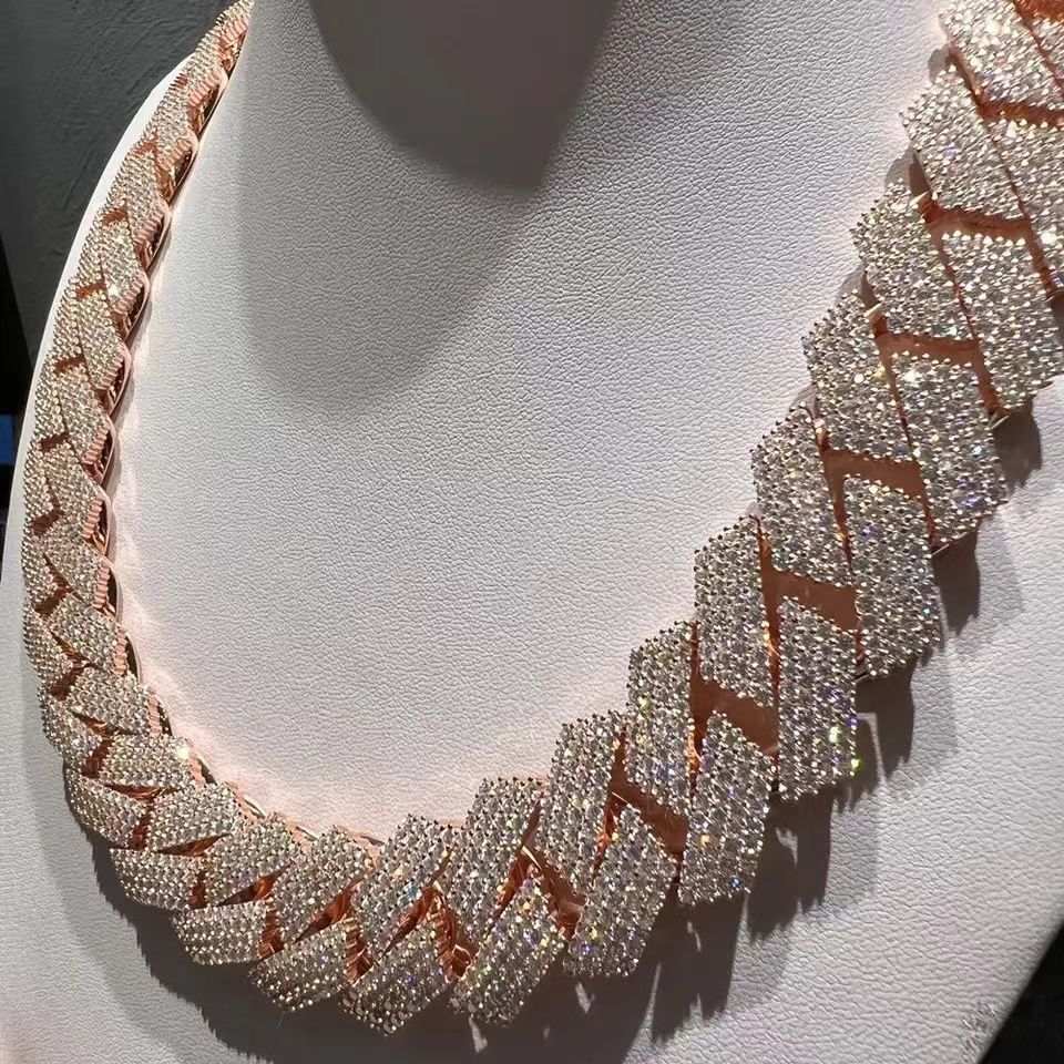 Necklace Moissanite designer chain silver gold rose gold iced out chain pass diamond tester pendant 925 Sterling Vvs cuban link chain - 8 of 9