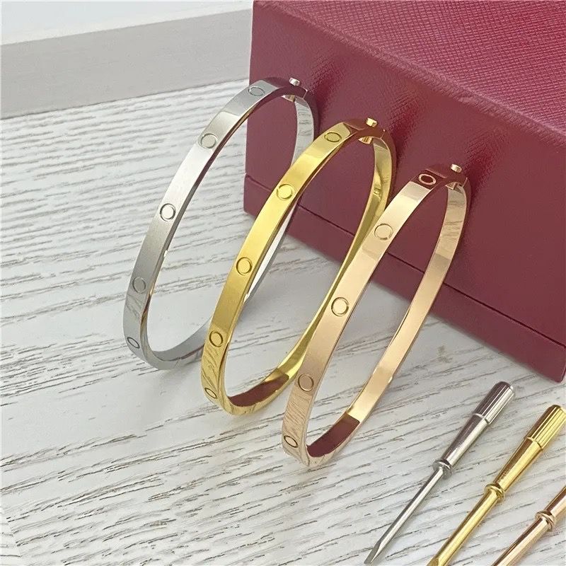 4mm 6mm love Bangles ring Titanium Steel Bracelet with ZC Stone Screwdriver C Bracelets for Women Men Lover with Gift Box DUST BAG S12103 - 1 of 6