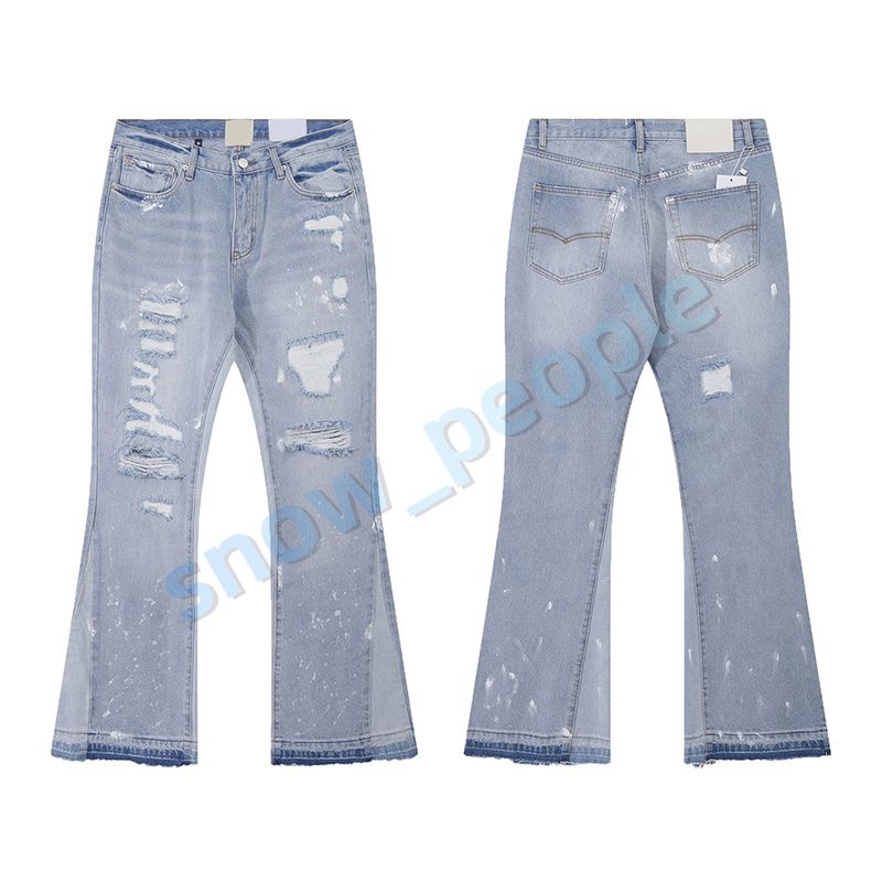 Mens Designers Flared Jeans Hip Hop Spliced men jeans Distressed Ripped Slim Fit Denim Trousers Mans Streetwear Washed Pants Size S-XL - 7 of 8