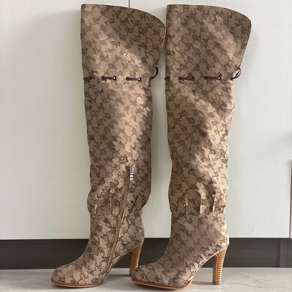 Women Over The Knee Boots Designer Boot Fashion Combat Boot Canvas Zipper Adjustable Straps Casual Shoes Stiletto Heel Ankle Boot Big Size 317 - Shoes & Accessories - orologiod