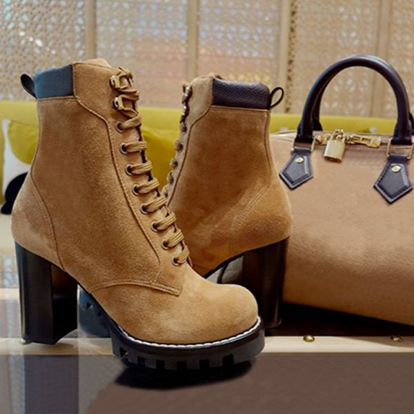 High Quality Designer Star Trail Ankle Boots Women Suede Calf Leather Platform Block Heel Lace Up Zipper Winter Combat Booties Daily Outdoor Shoes 1178 - Shoes & Accessories - orologiod