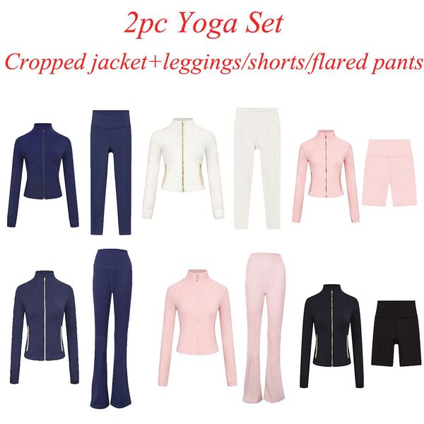 2Pc Gym Set Cropped Jacket Gym Clothe Woman Crop Jacket Women Leggings Run Short Workout Outfits Fitness Leggings for Woman Designer - Sports & Outdoors - orologiod