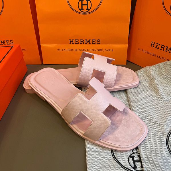 Hermes oran sandals free shipping with box claquette slippers for women designer white pink brown black red luxury flat sandals leather outdoor beach flip flops - Shoes & Accessories - orologiod