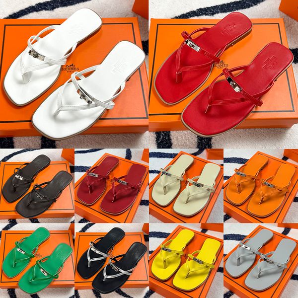 Hermes Miss sandal women Empir Kelly Buckle Thong designer Sandals Genuine Leather Flat Minimalist Slip On Summer Beach Flip Flop Slippers Multi Colors - Shoes & Accessories - orologiod
