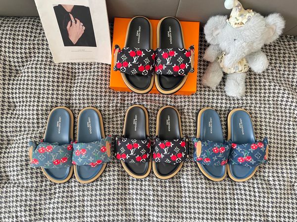 LV x TM Murakami Cherry Maya Sunset Flat Comfort Sandal Strap Platform Slide Sandals for Women Comfort Outdoor Beach Vacation Casual Slippers Multiple colors - Shoes & Accessories - orologiod