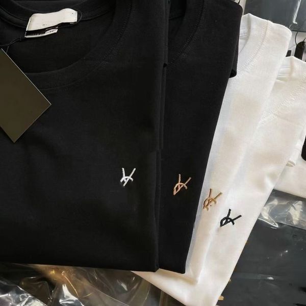 Embroidery Chest Logo Cotton T-shirt Unisex Crew Neck Loose Casual Basic Tee - Apparel - orologiod