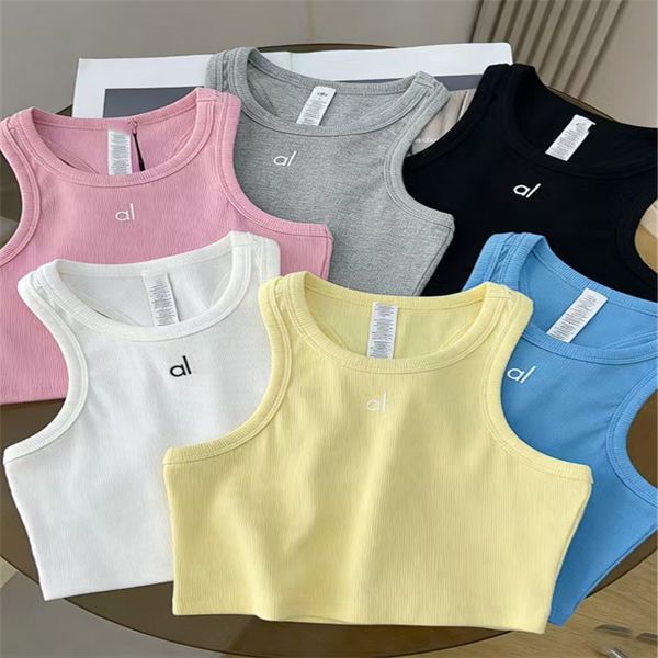 Designer tank top Women's Ribbed Yoga Tank Top Sleeveless Cropped Sports Vest Breathable Fitness Top for Pilates Workout Running - Apparel - orologiod
