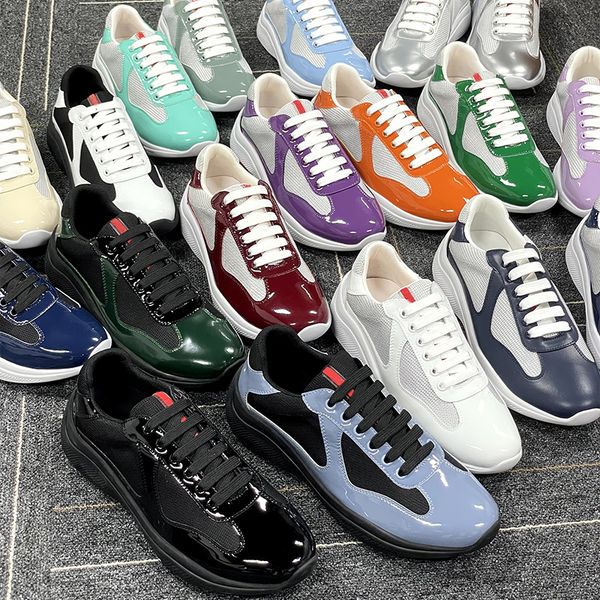Men Women Patent Leather Black Mesh Lace Up Casual Sneakers Flat Outdoor Sports Running Trainers Shoes Big Size 49 With Box NO53 - Shoes & Accessories - orologiod