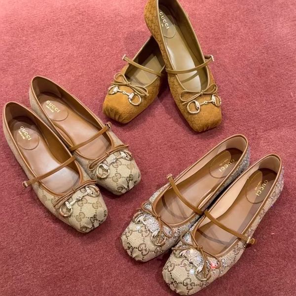 Horsebit Ballet Flat Shoes Designer Shoes Women Dress Fashion Luxury Suede Leather Stin Canvas Pig Nose Square Headbow Mary Jane Shoes - Shoes & Accessories - orologiod