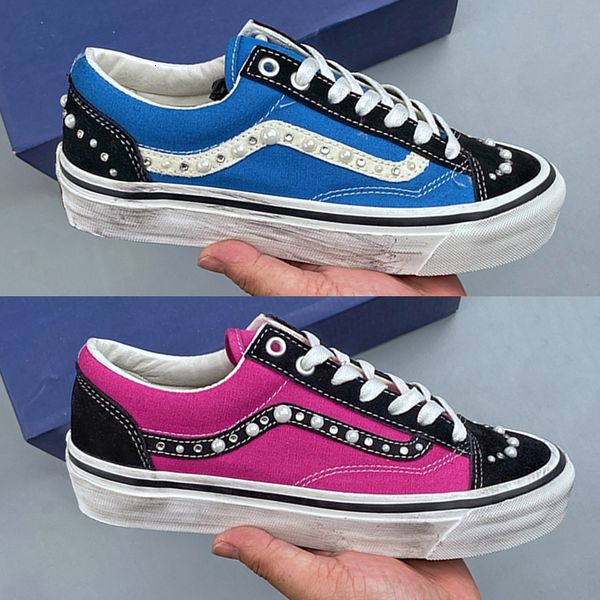 Latest Designer Canvas Shoes Men Women Pearlized Sneakers White Fuchsia Red Blue Pearl Shoes Retro Skate Flats Trainers Outdoor Casual Shoes 1083 - Shoes & Accessories - orologiod