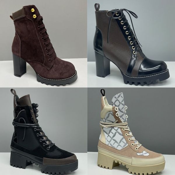 Designer Women Ankle Boot Luxury Martin Desert Boots High Heel Boots Suede Calf Leather Winter Boots Camel Over Knee Boot Woman Classic Vintage Print High Quality 013 - Shoes & Accessories - orologiod