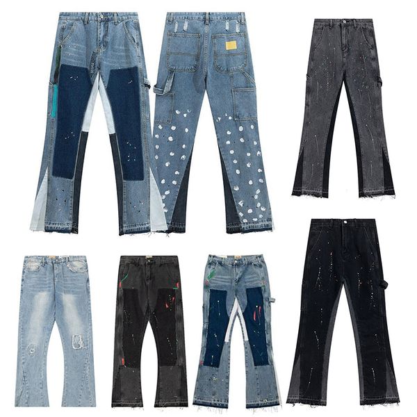 Mens Designers Flared Jeans Hip Hop Spliced men jeans Distressed Ripped Slim Fit Denim Trousers Mans Streetwear Washed Pants Size S-XL - Apparel - orologiod