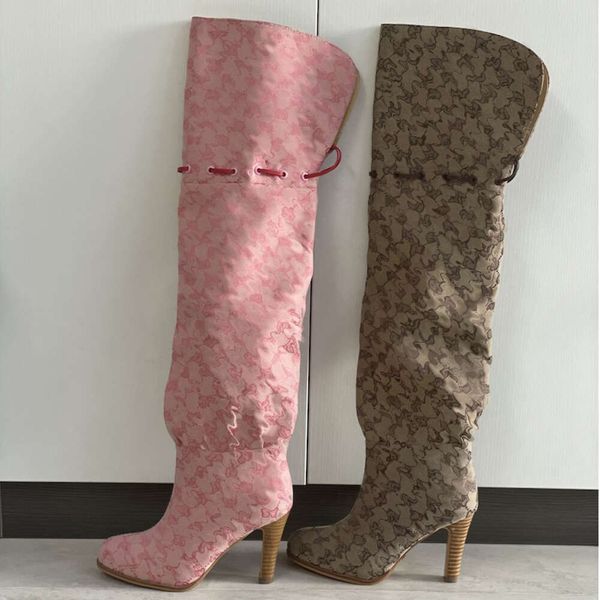 Women Designer Boots Over The Knee Boots Winter Long Boot Adjustable Straps Canvas Zipper Laces Original Shoes Ladies Girls Sexy High Boot 317 - Shoes & Accessories - orologiod