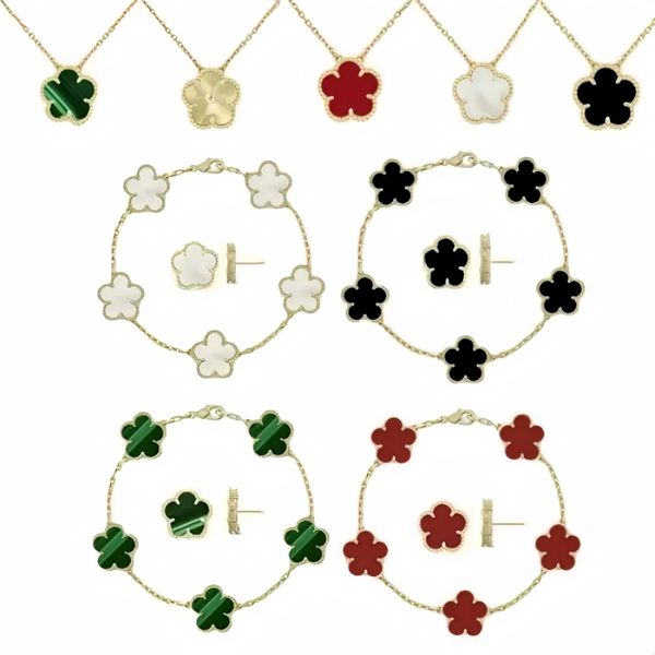 Luxury 4 Four Clover Necklace Luxury Designer Jewelry Set Pendant Necklaces Bracelet Stud Earring Women Christm Valentine's Day Birthday Gift Gold Flower Necklace - Jewelry - orologiod