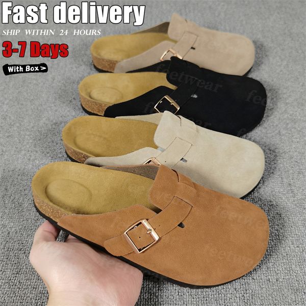 Designer Slides Slippers for Men Boston clog sandals Arizona Soft footbed Suede Sandals Summer Beach Flats Slipper chestnut Big Buckle Shearling Womens Mens Shoes - Shoes & Accessories - orologiod