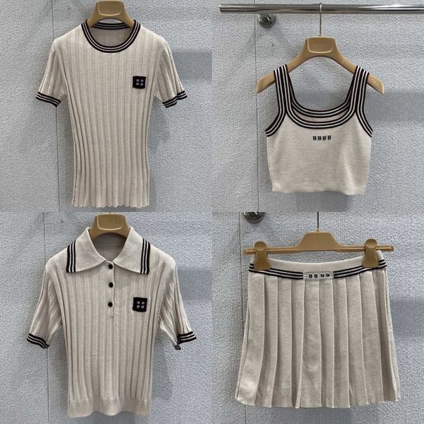 Luxury Letters Knits Polos Tops For Women Designer Pleated Mini Skirt Summer Knitted Tennis Sporty Jumpers Sexy Y2k Crop Slim Fit Tank Vest - Apparel - orologiod